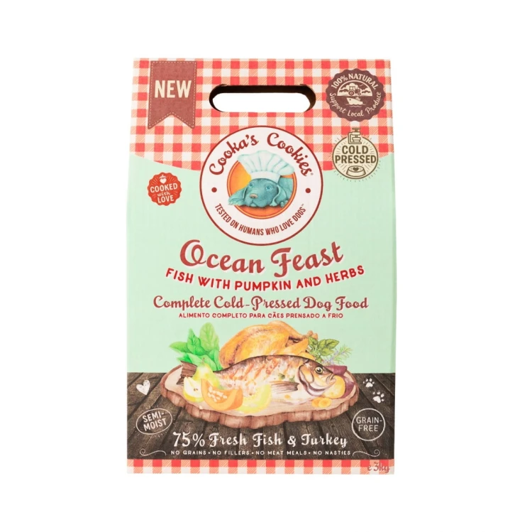Cooka's Cookies OCEAN FEAST - Półwilgotna karma dla psa tłoczona na zimno z rybą i indykiem 3kg