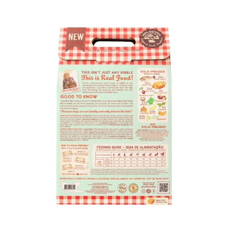 Cooka's Cookies OCEAN FEAST - Półwilgotna karma dla psa tłoczona na zimno z rybą i indykiem 3kg