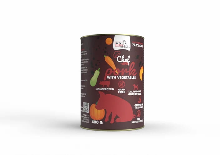 Syta Micha Mokra karma dla psa CHEF Wieprzowina z warzywami 400g