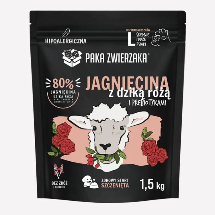 Paka Zwierzaka Karma sucha Jagnięcina i dzika róża PUPPY L 1,5kg