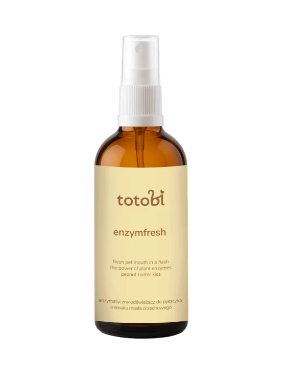 TOTOBI Enzymfresh – enzymatyczny odświeżacz do pyszczka dla psa i kota, o smaku masła orzechowego 100 ml