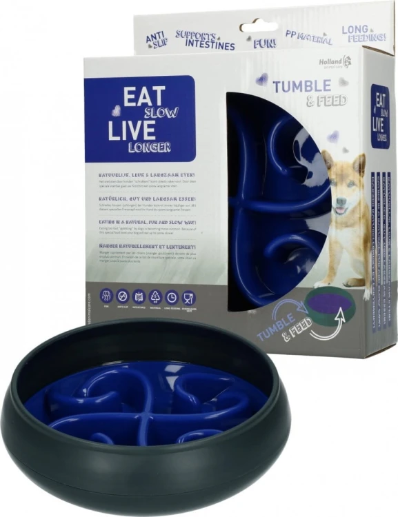 Z ekspozycji! Eat Slow Live Longer TUMBLE FEEDER miska spowalniająca niebieska dla psa i kota