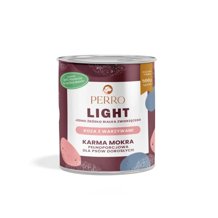 PERRO Karma mokra Light Koza z warzywami – monobiałkowa formuła dla psów dorosłych 800g
