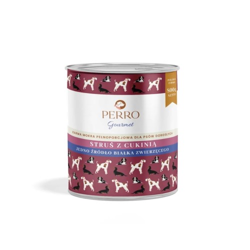 PERRO Karma mokra Struś z cukinią – monobiałkowa formuła dla psów dorosłych 800g